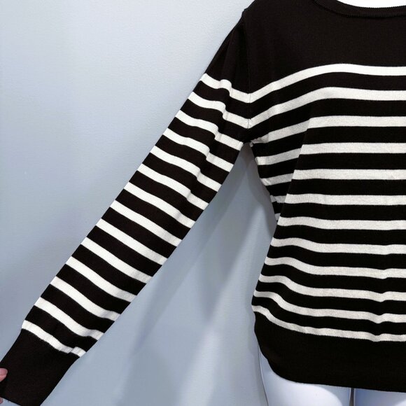 Cielo Striped Crewneck Sweater Nautical Preppy Soft Stretch B & W Womens L NWT - Picture 3 of 11